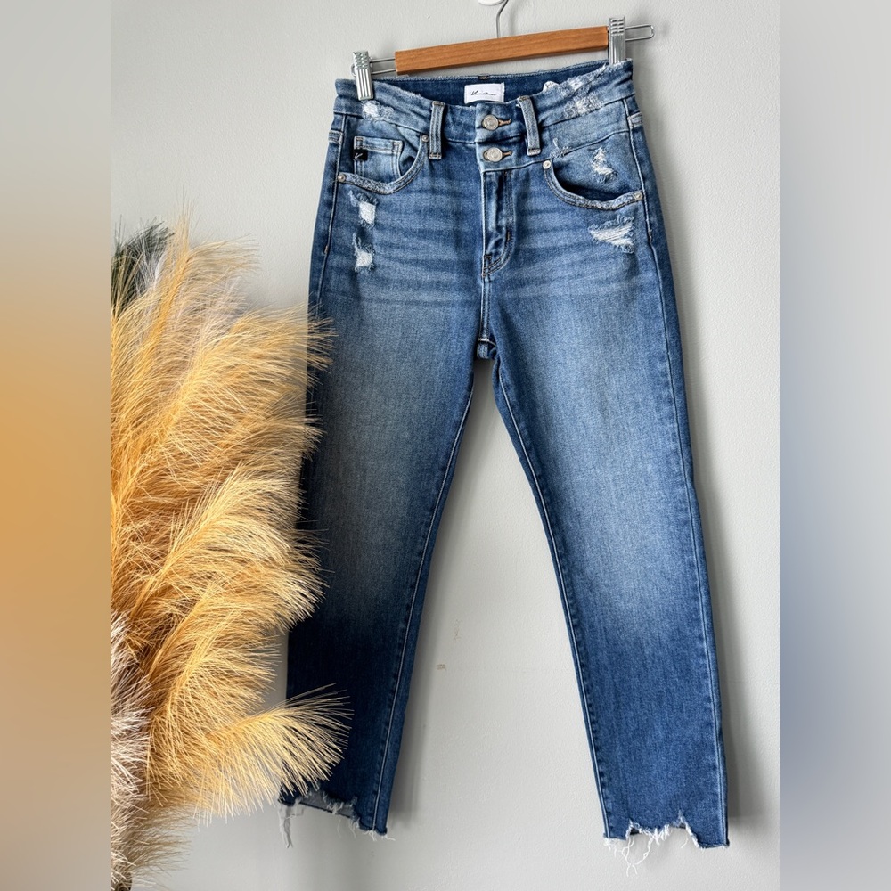 KanCan High Rise Distressed Blue Jeans